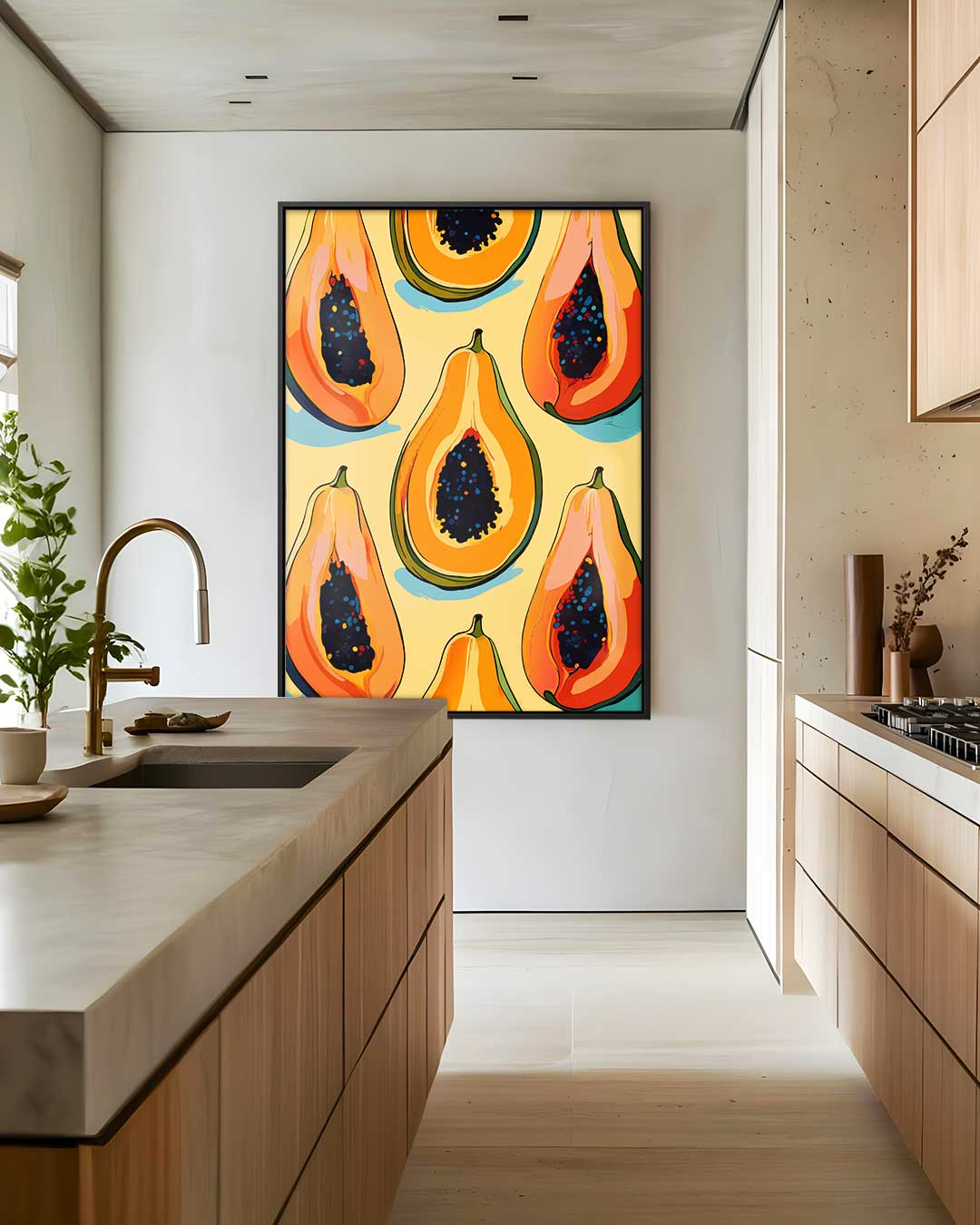 Papaja patroon – staand kunstwerk voor modern interieur