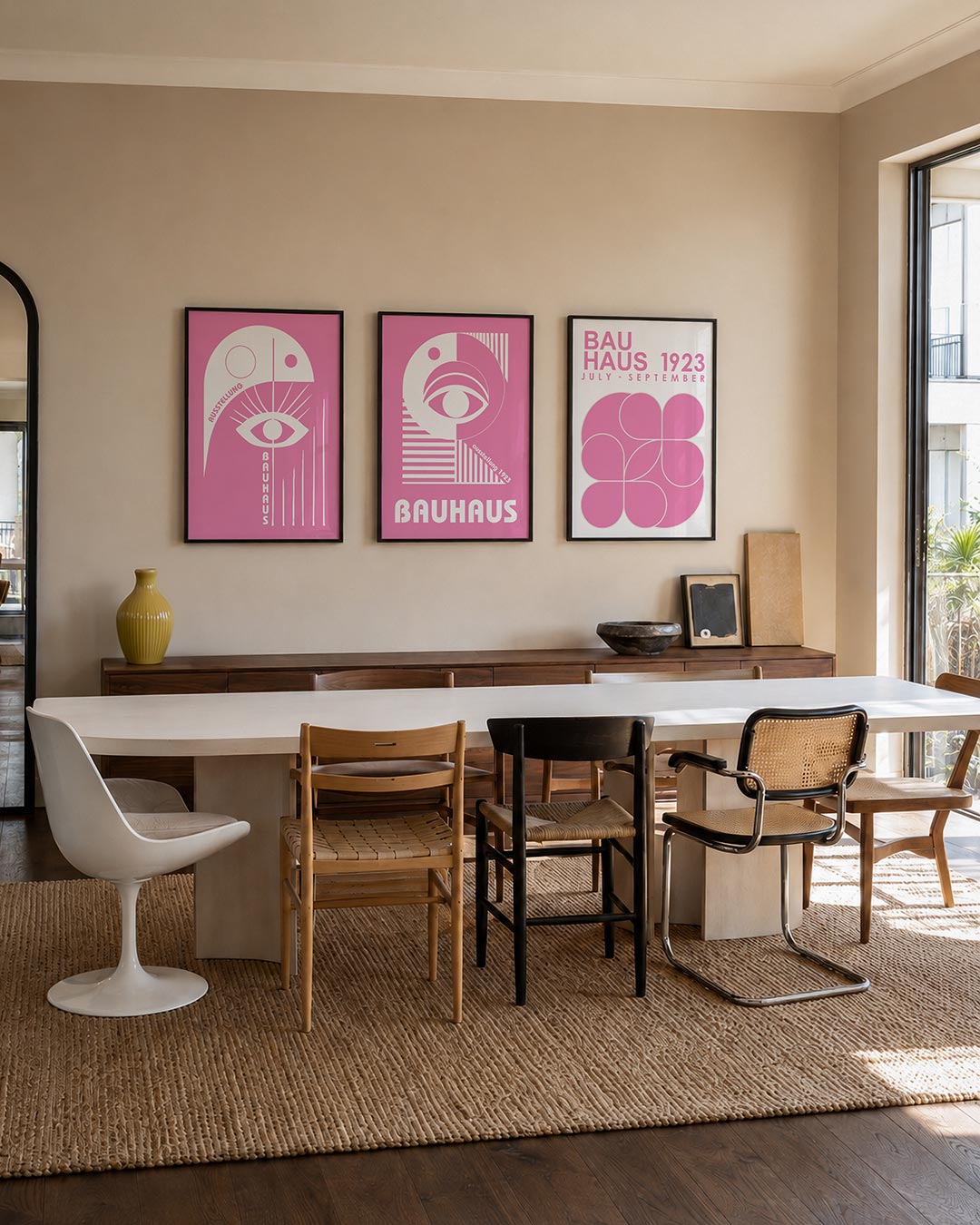 Oog en lijnen driedelige posterset – deze posterset in drie delen toont een speelse combinatie van cirkels, lijnen en een