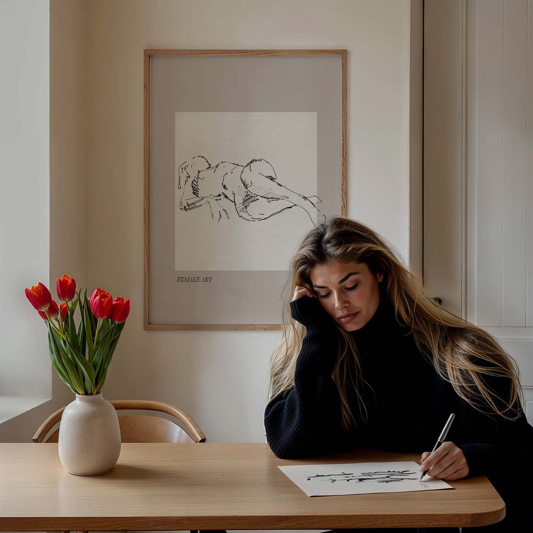 Elegante Lijntekening Vrouw – lijntekening poster in staand formaat