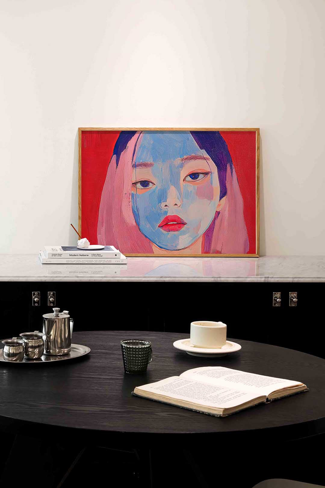 Portret met blauwe en roze tinten – portret poster in liggend formaat