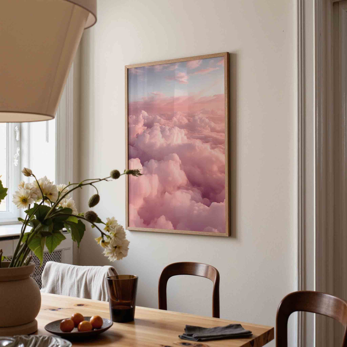 Roze wolken – kunst en design poster in portret formaat