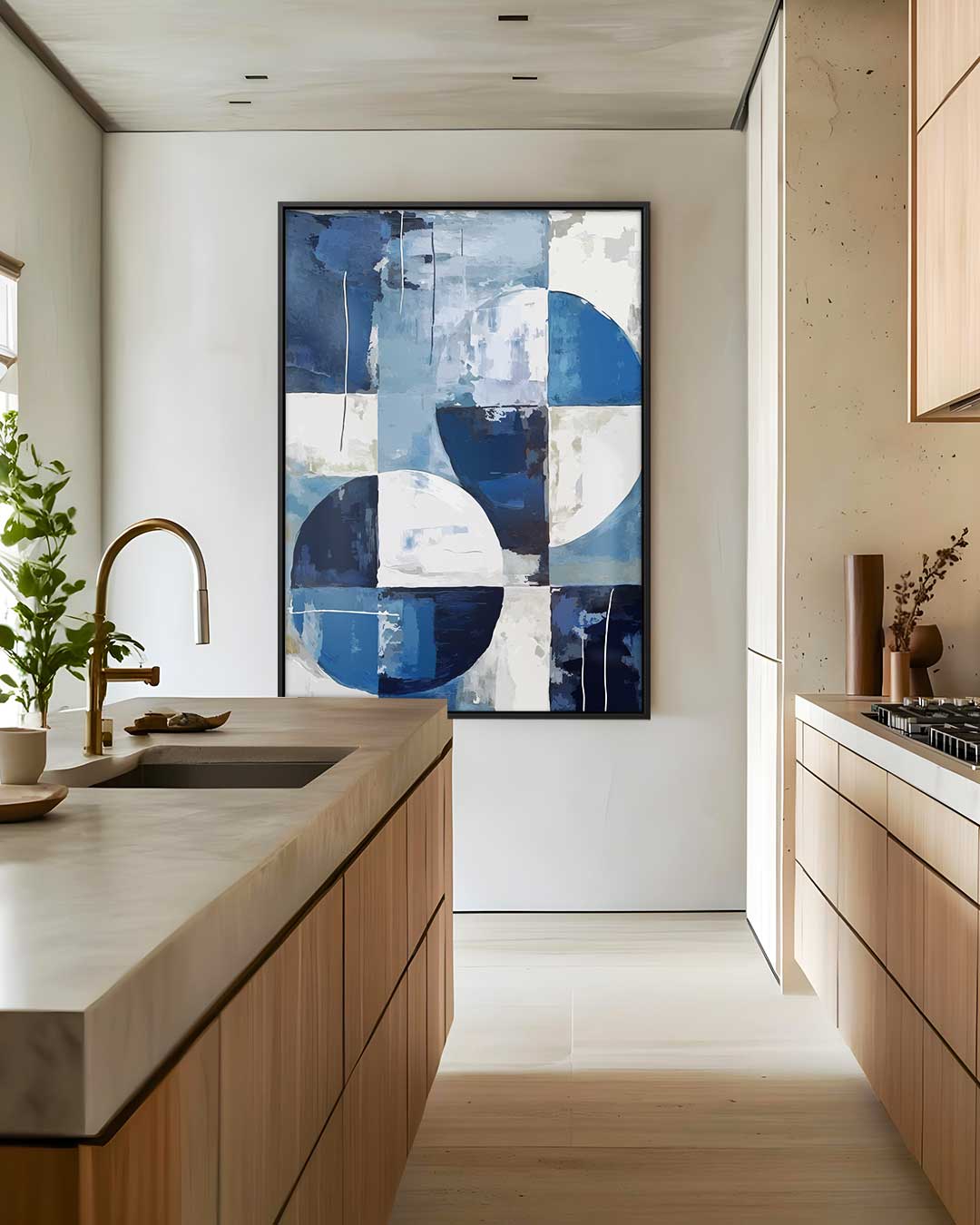 Abstract Geometrisch Blauw – dibond wanddecoratie in staand formaat