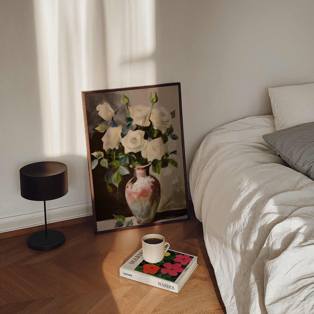 Elegante Witte Rozen – staande bloemen wanddecoratie van WallArtistic