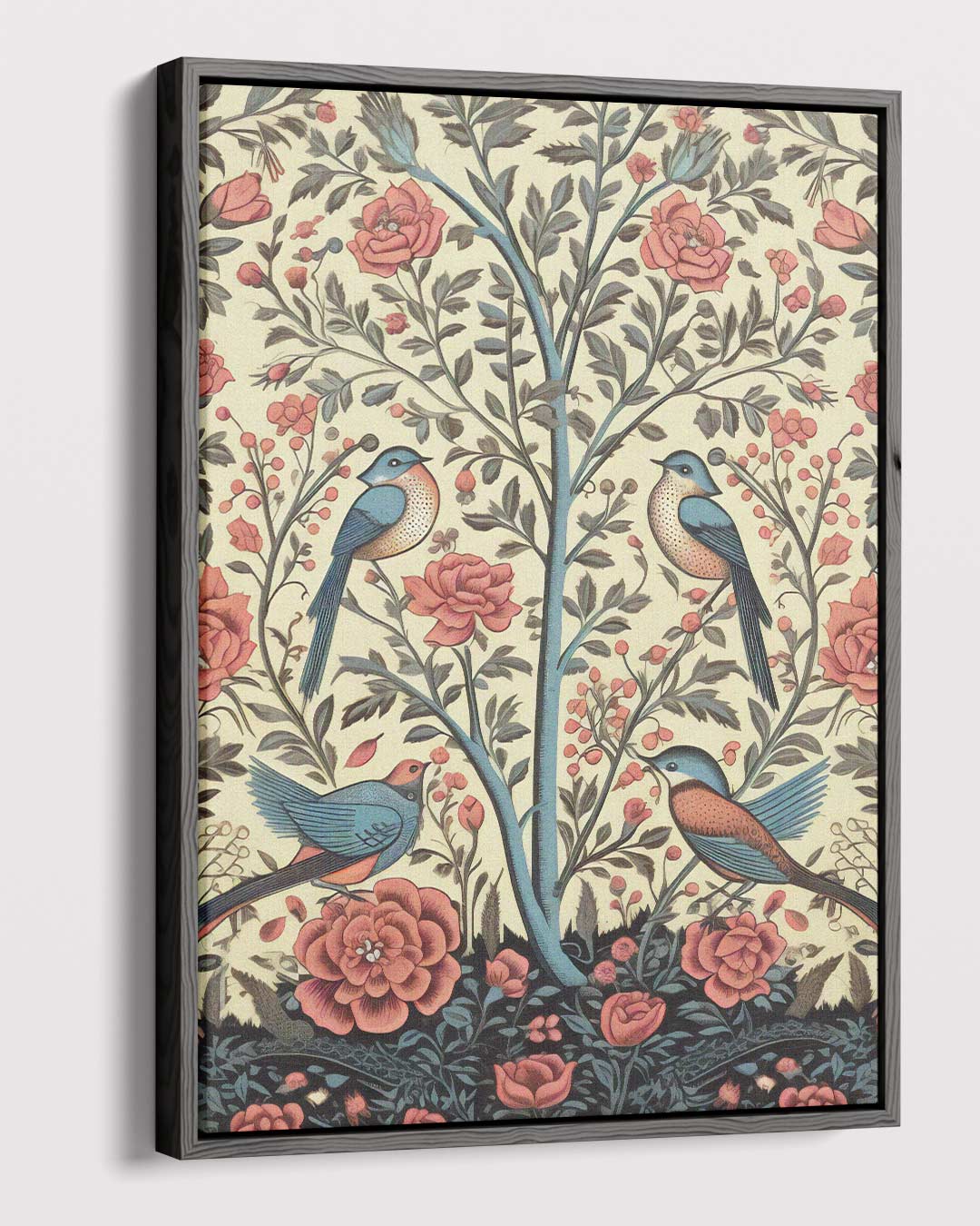 Bloemen en Vogels Paradijs – canvas wanddecoratie in portret formaat