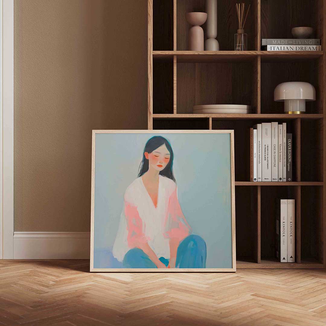 Vrouw in pasteltinten – vierkante design wanddecoratie van WallArtistic