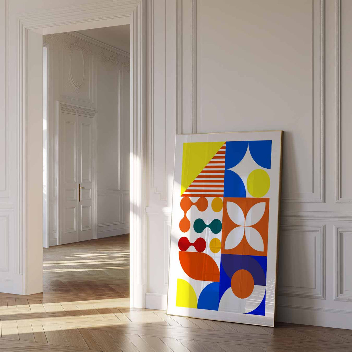 Vrolijke Geometrische Kunstposter – dierenposter als moderne staande wanddecoratie