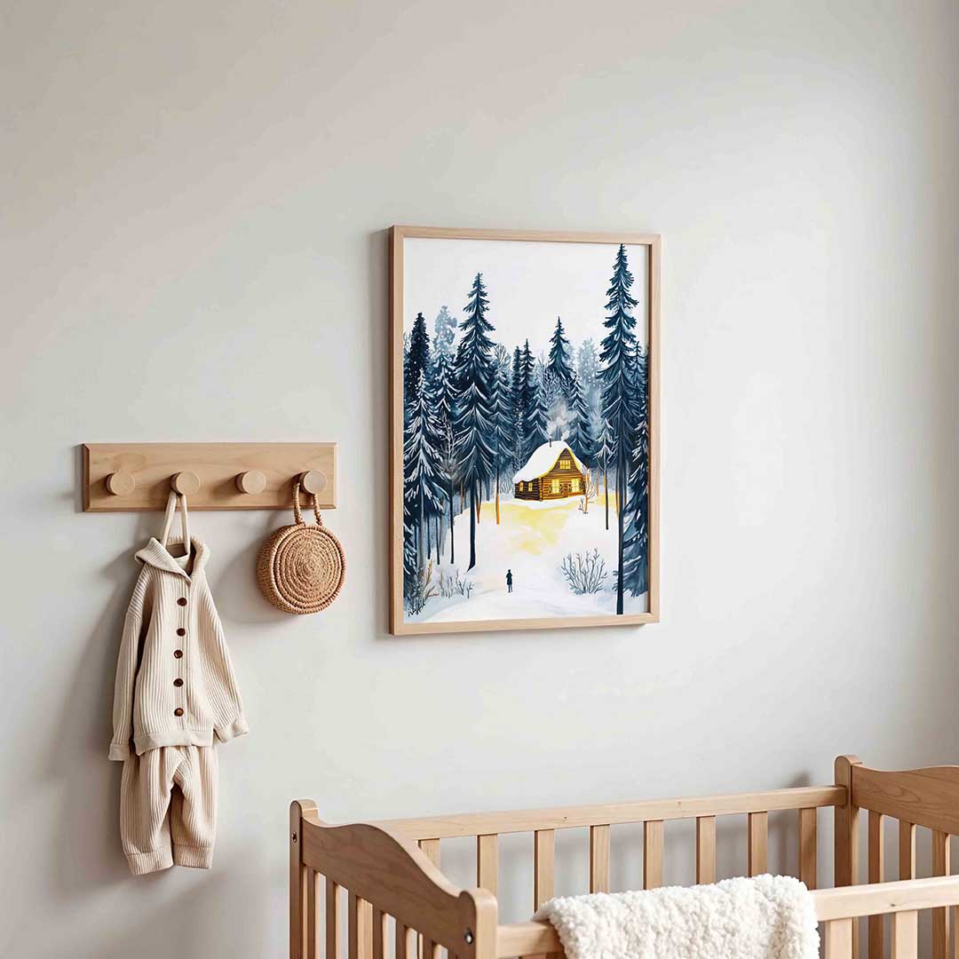 Winterlandschap met huis – kinderposter in staand formaat