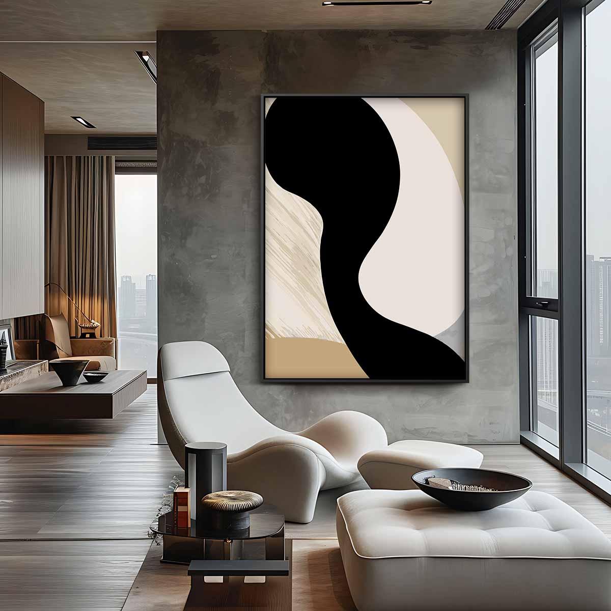 Abstracte Vormen in Beige – canvas wanddecoratie in portret formaat