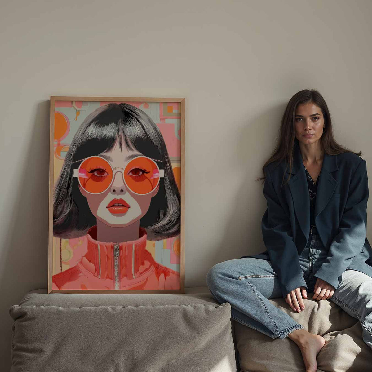 Retro Vrouw met Zonnebril – Streetart wandkunst als portret poster