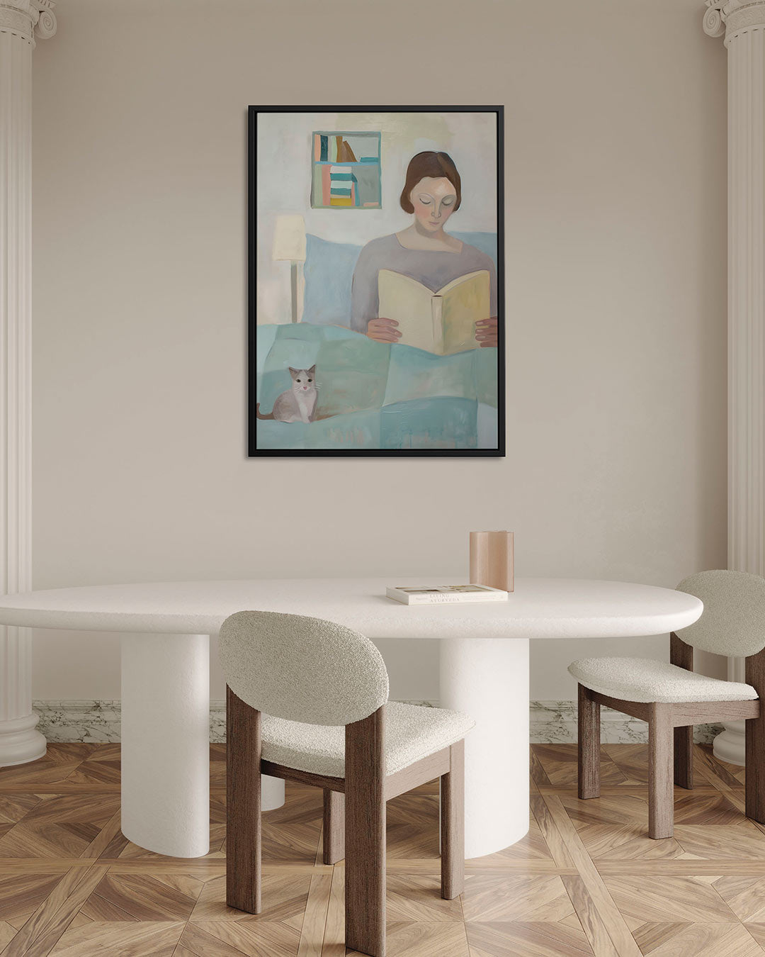 Lezende vrouw met kat – staand wanddecoratie kunstwerk