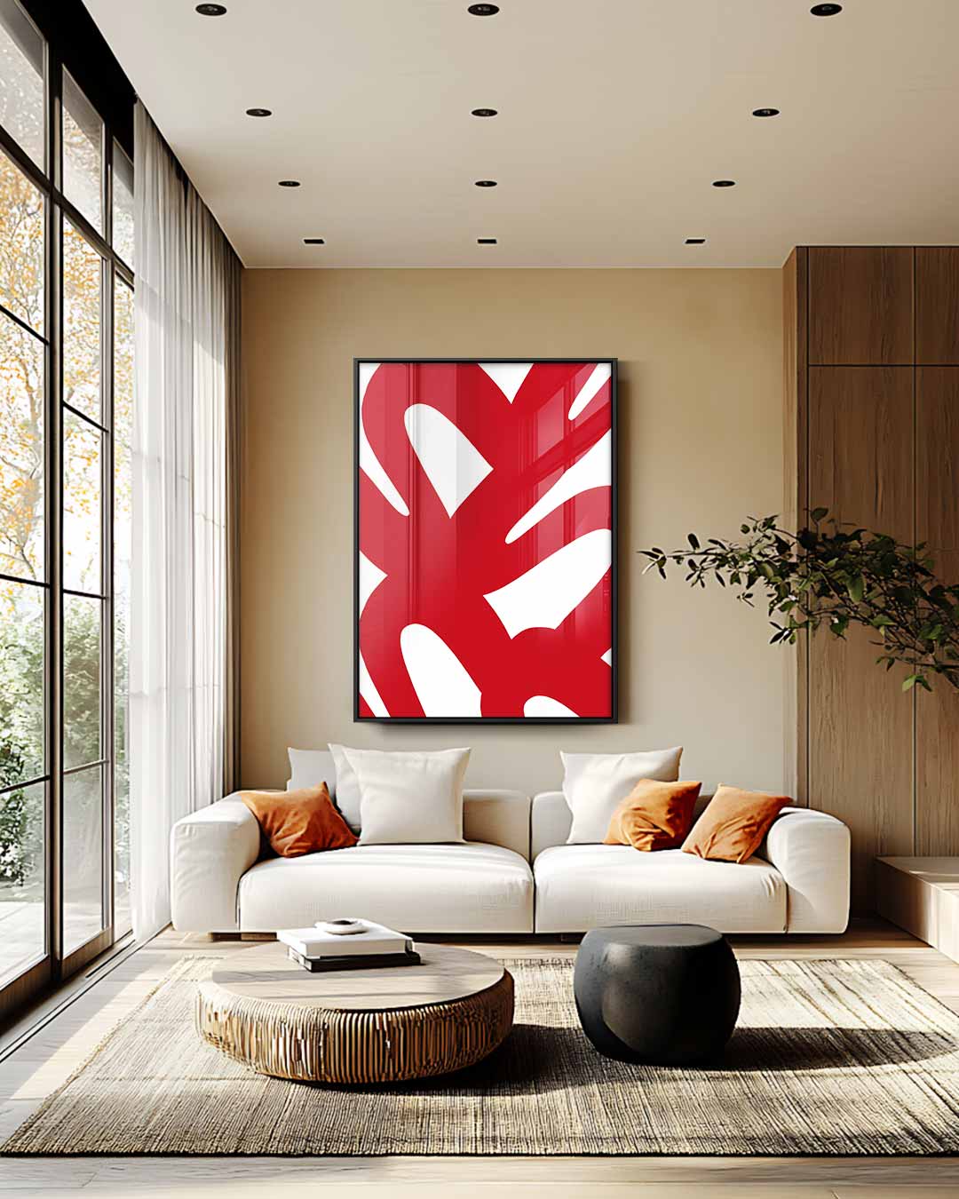 Rode Moderne Wandkunst – staande wandkunst voor woonkamer of interieur