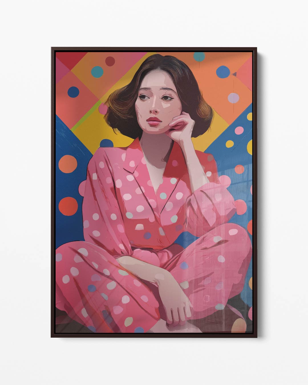 Kleurrijk Portret met Polka Dots – portret kunstwerk als wanddecoratie