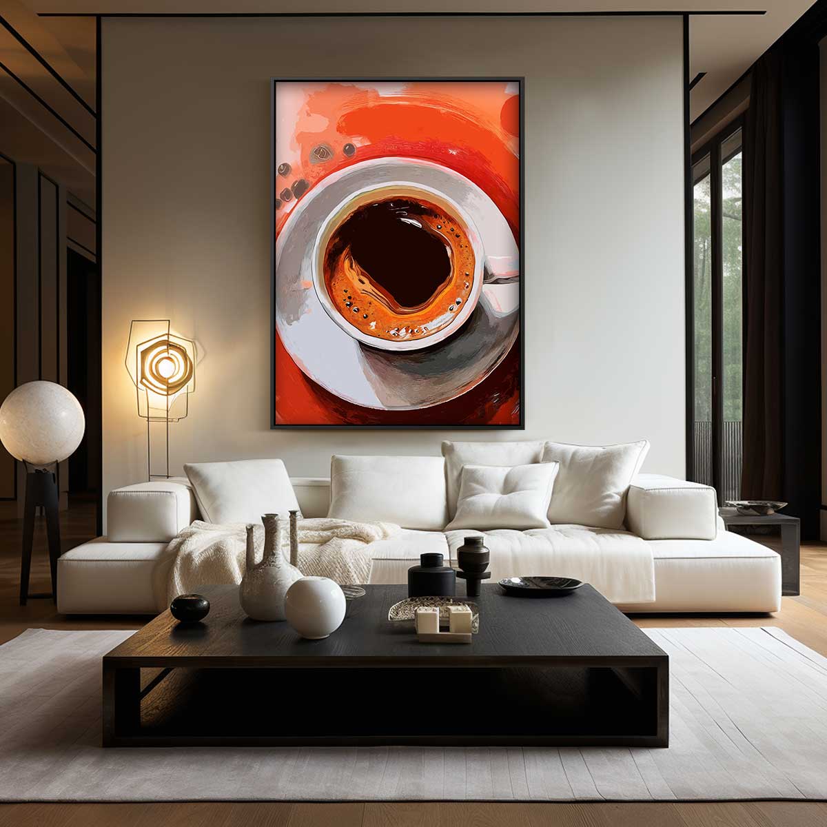 Koffie Moment – kunstwerk met zwarte baklijst