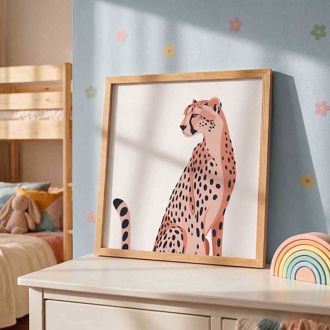Cheetah – speelse wandkunst als vierkante kinderposter
