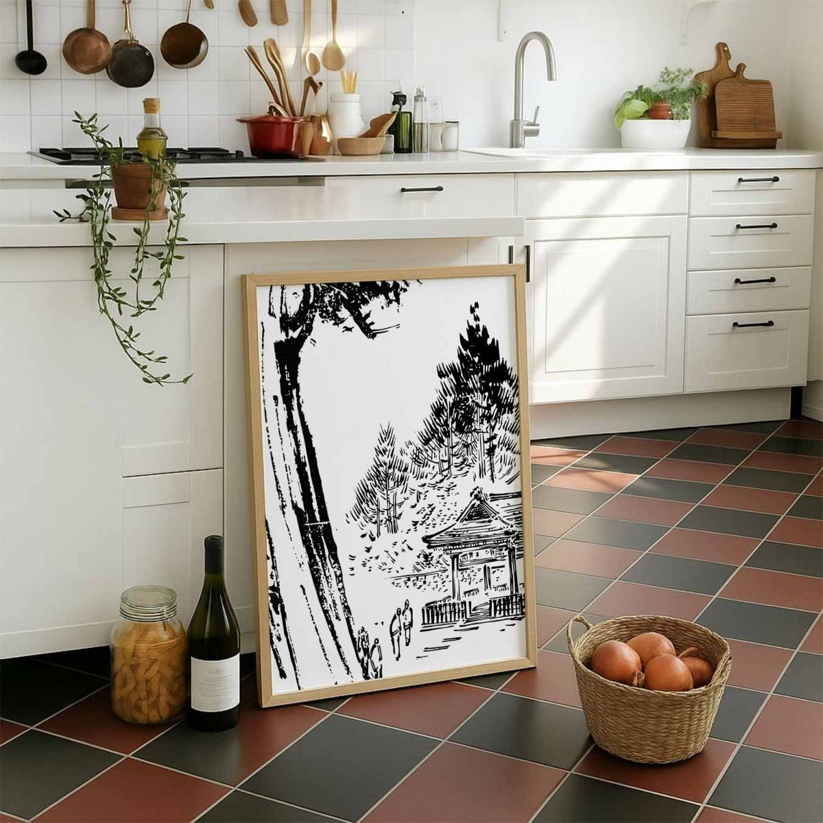 Zwarte Inkt Natuurprint – staande muurposter met zomerse uitstraling