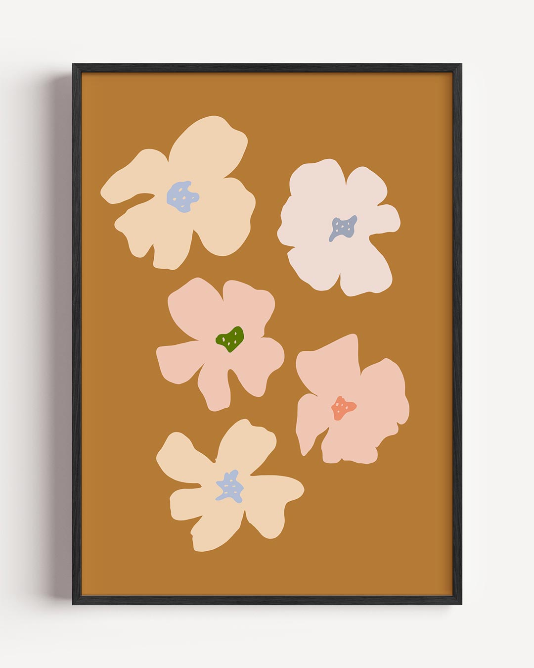Bloemenpracht op Bruine Achtergrond – bloemen portret poster als wanddecoratie