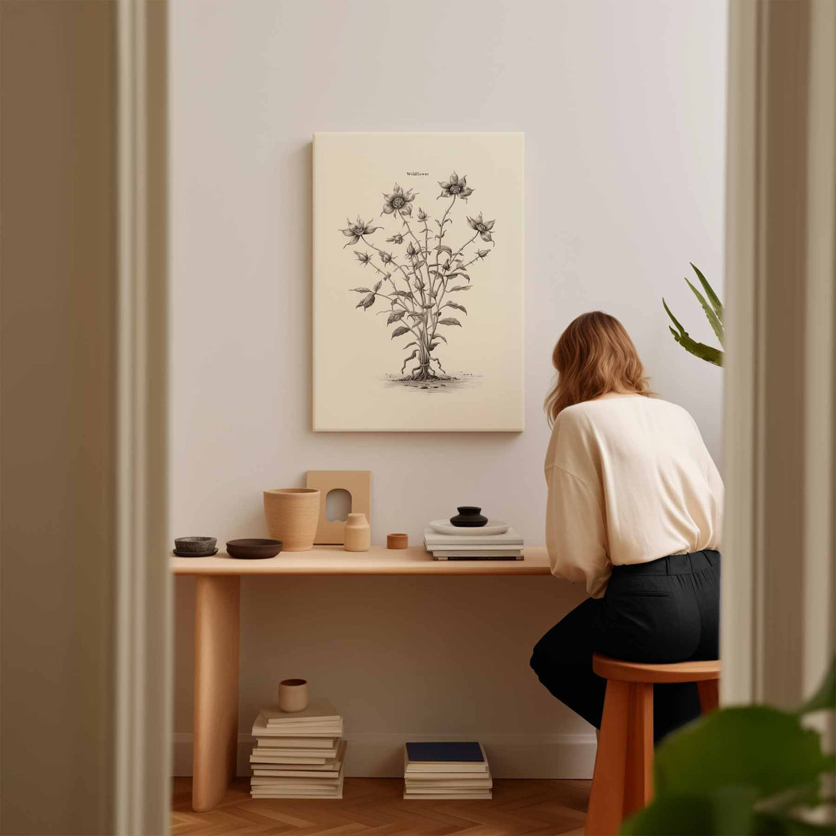 Sierlijke Wilde Bloem Illustratie – modern portret kunstwerk van WallArtistic