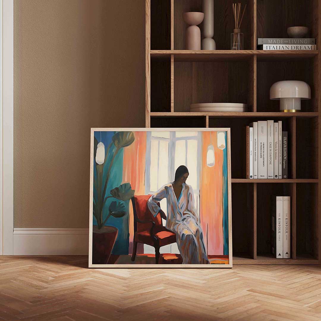 Vrouw in stoel – portret poster in vierkant formaat