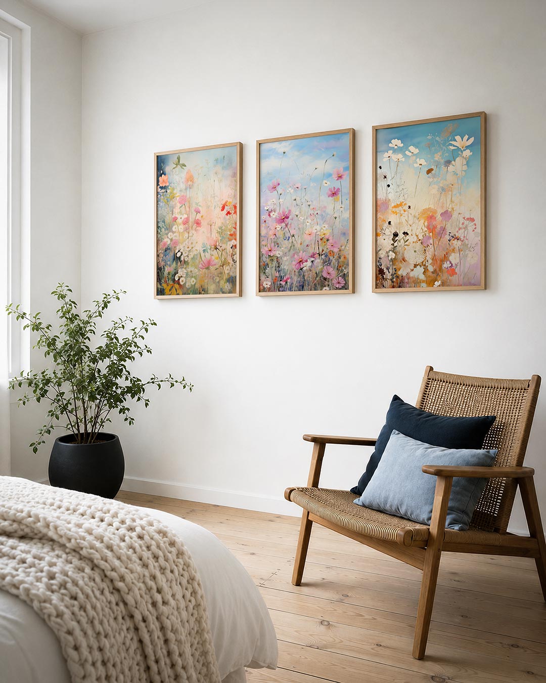 Bloemenharmonie posterset – derde productweergave – deze posterset in drie delen toont een dromerige bloemenzee