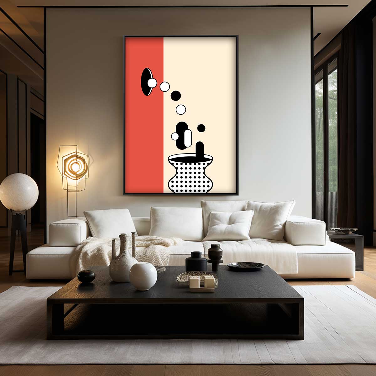 Geometrische Vaas in Stippen – modern portret kunstwerk van WallArtistic