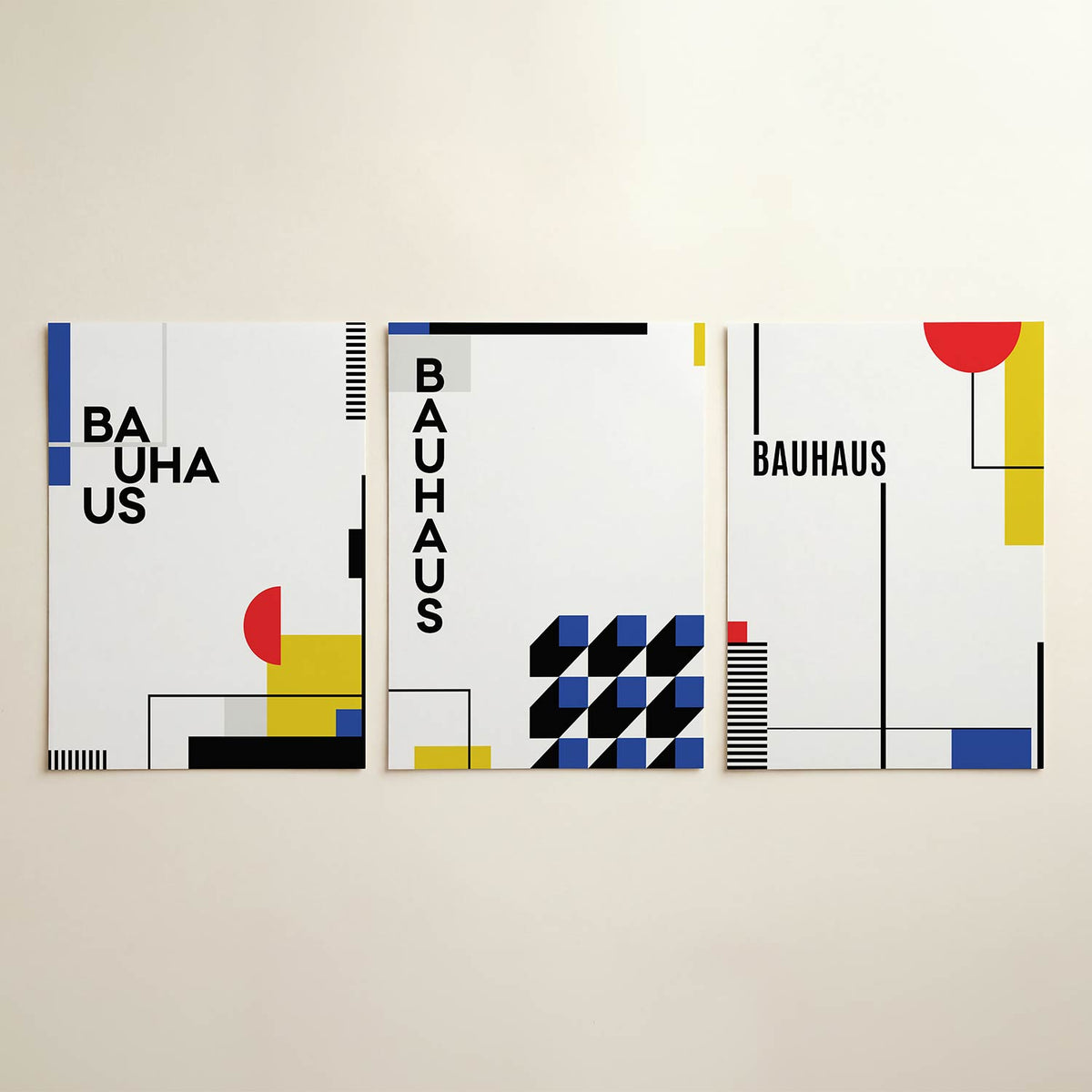 Kleur en lijnen posterset – detailweergave – deze posterset in drie delen speelt met kleurvlakken en lijnen. Blauwe, rode en