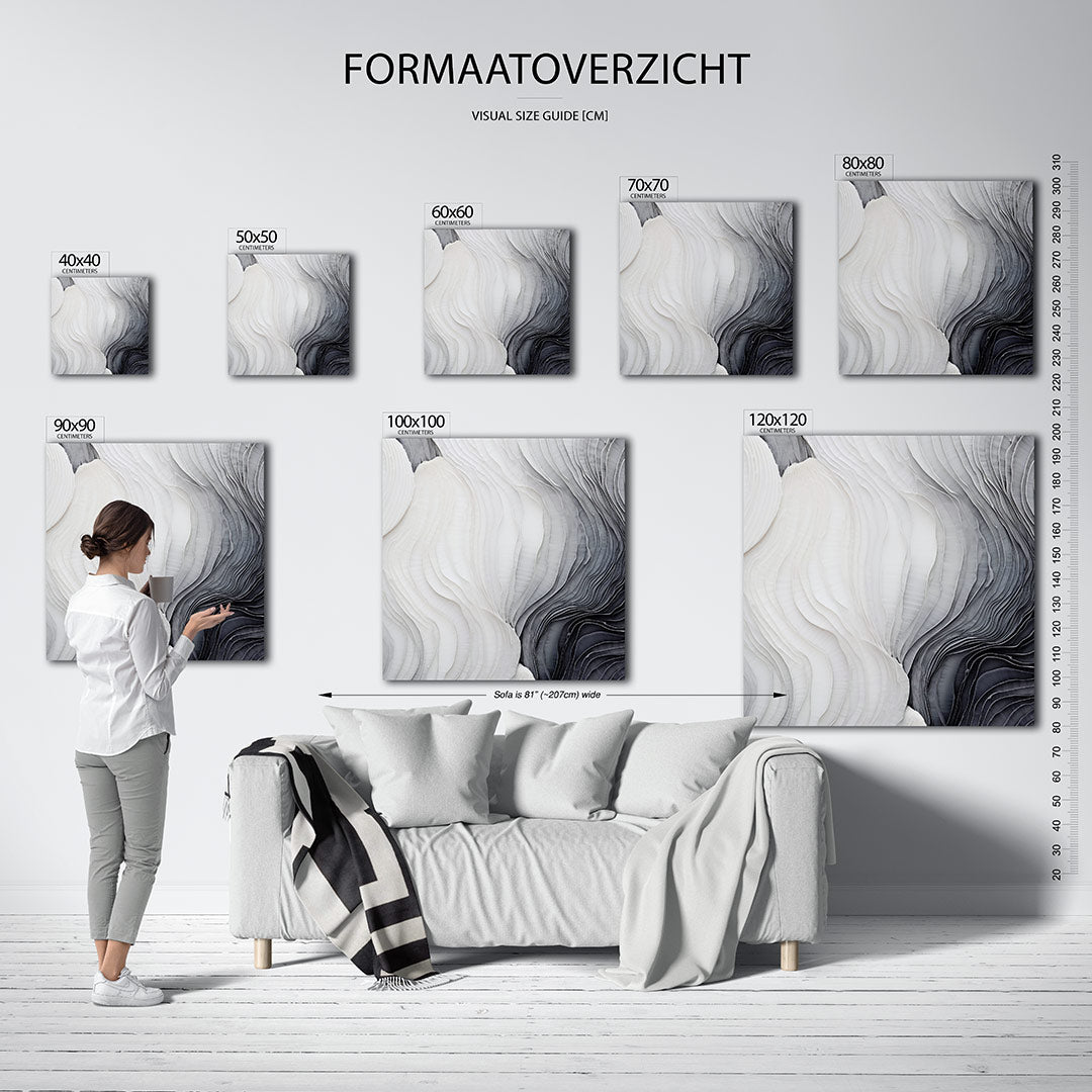 Golvende lijnen kunstwerk – materiaalweergave – dit kunstwerk toont vloeiende lijnen in zachte tinten. De gelaagde vormen
