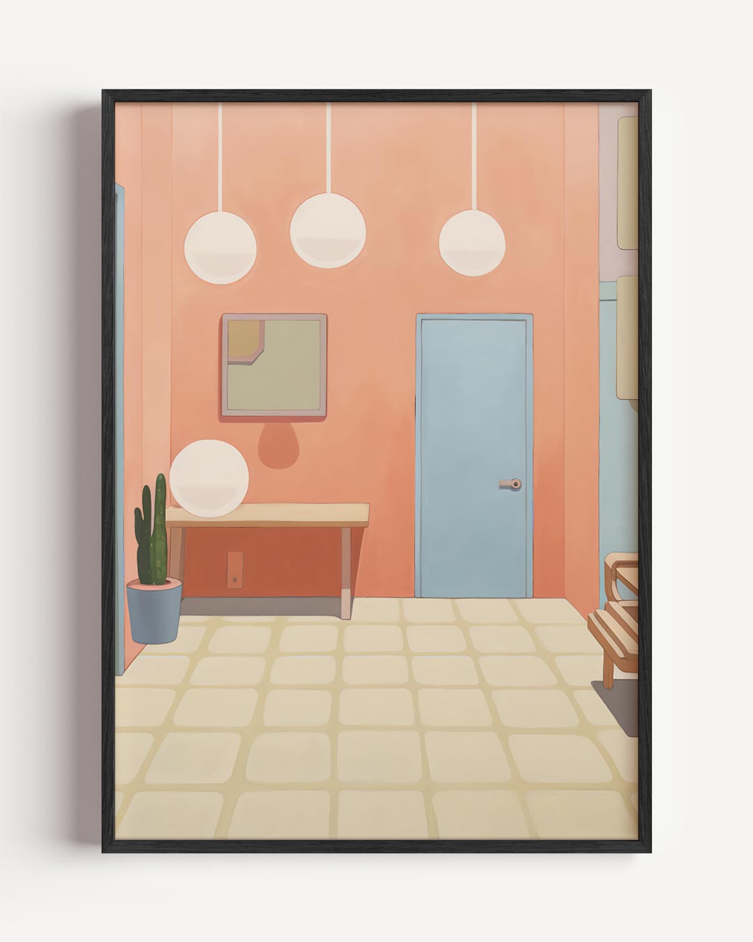 Stijlvolle Retro Woonkamer – elegante portret poster als wanddecoratie