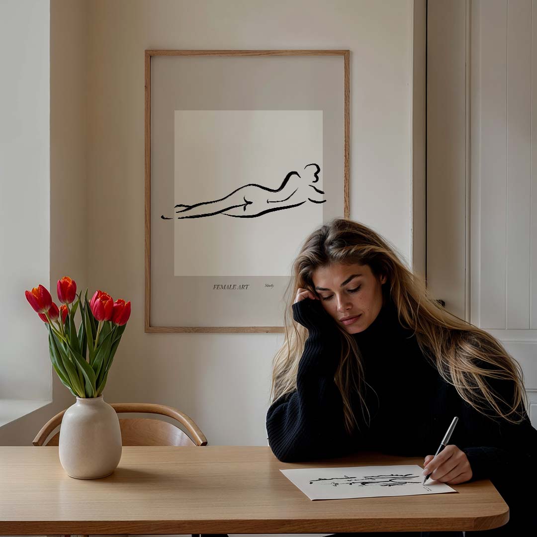 Elegante Vrouwenlijn Kunstposter – lijntekening poster in staand formaat