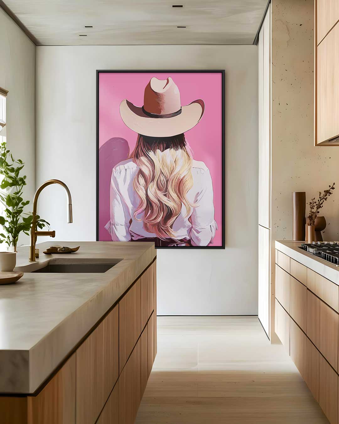Stijlvolle Cowgirl Achteraanzicht – kunstwerk met zwarte baklijst