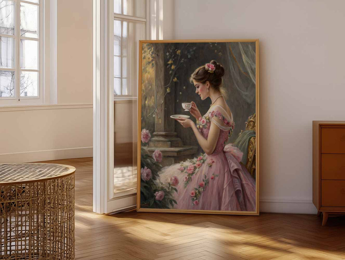 Romantische Theemoment – vrolijke paasillustratie als portret poster