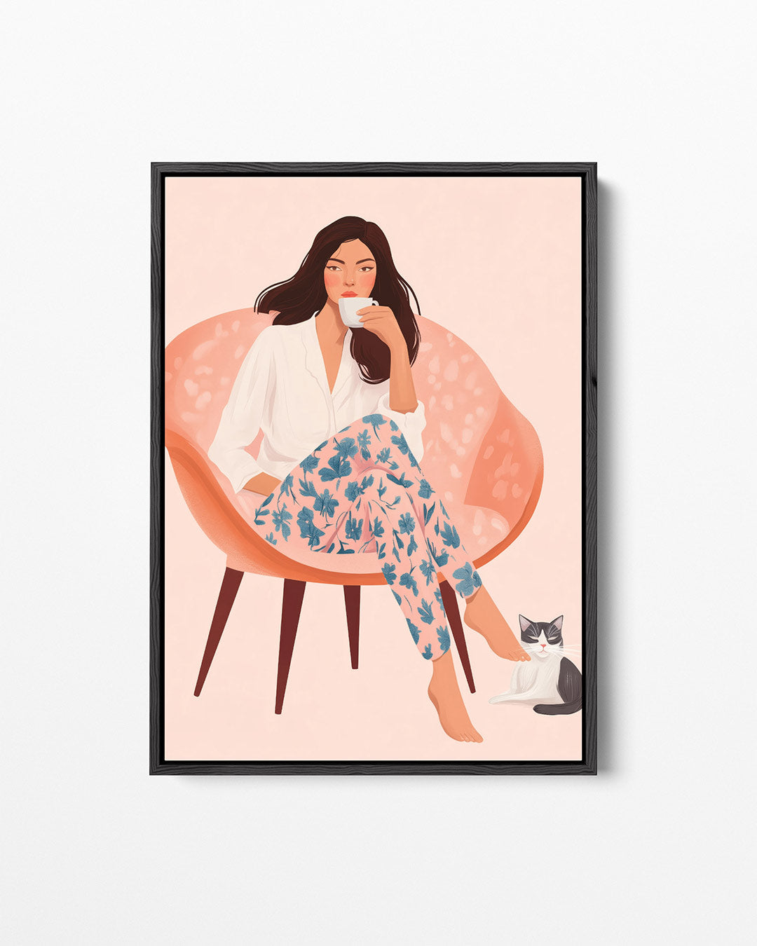 Vrouw met koffie – staand wanddecoratie kunstwerk