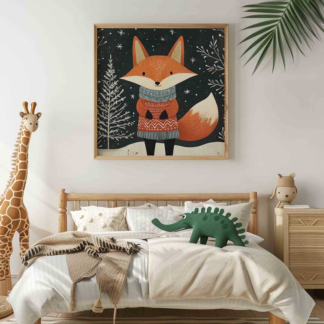 Vos met trui – vierkante kinderkamer wanddecoratie van WallArtistic