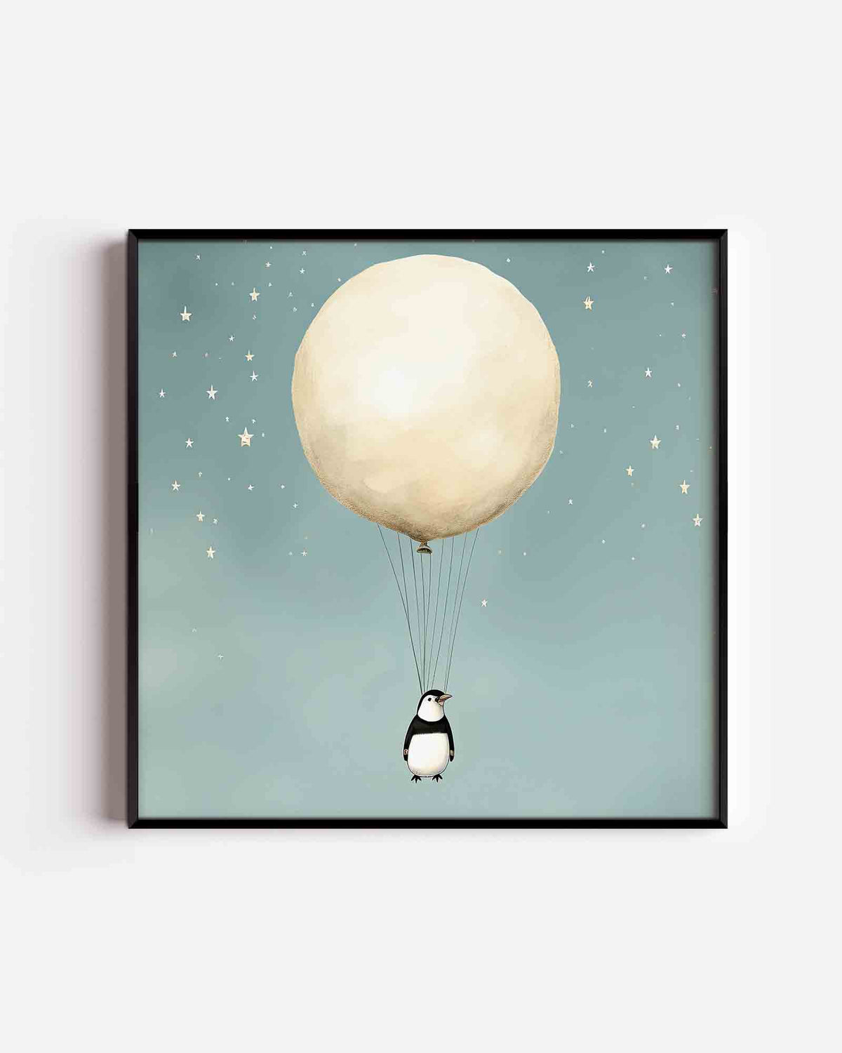 Pinguïn met ballon – vierkante kinderposter als wanddecoratie