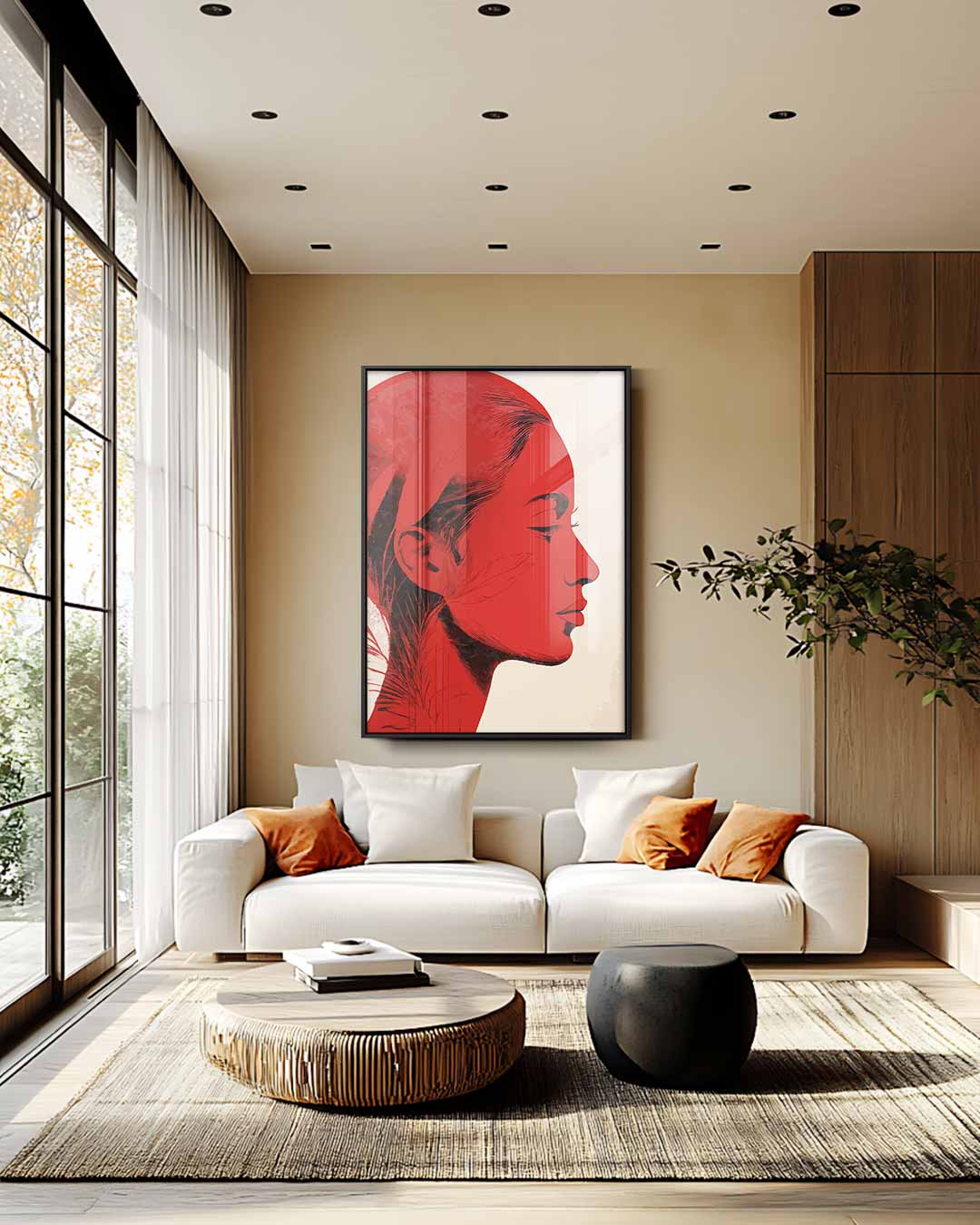 Vrouwelijk Silhouet in Rood – staand kunstwerk voor modern interieur