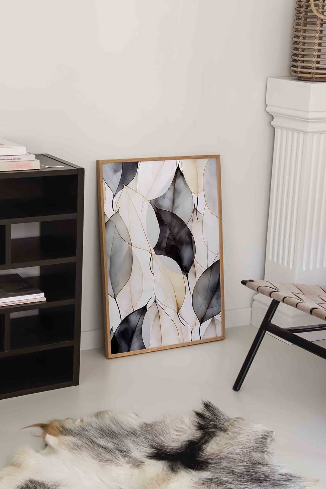 Bladeren in neutrale tinten – rustige abstracte wandkunst als portret poster