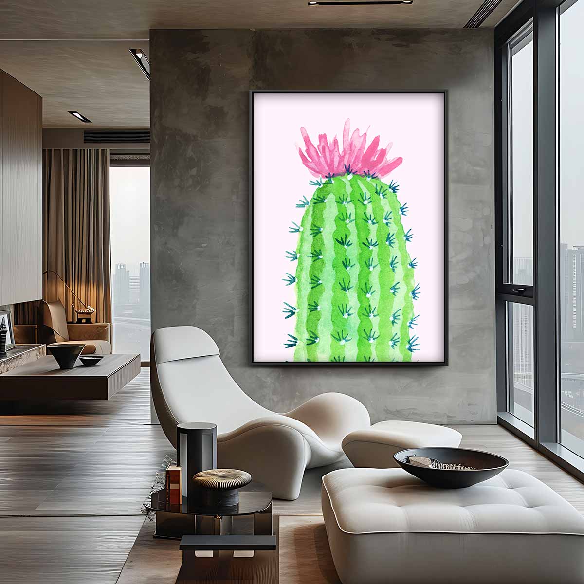 Bloeiende Cactus Schilderij – staand kunstwerk voor modern interieur