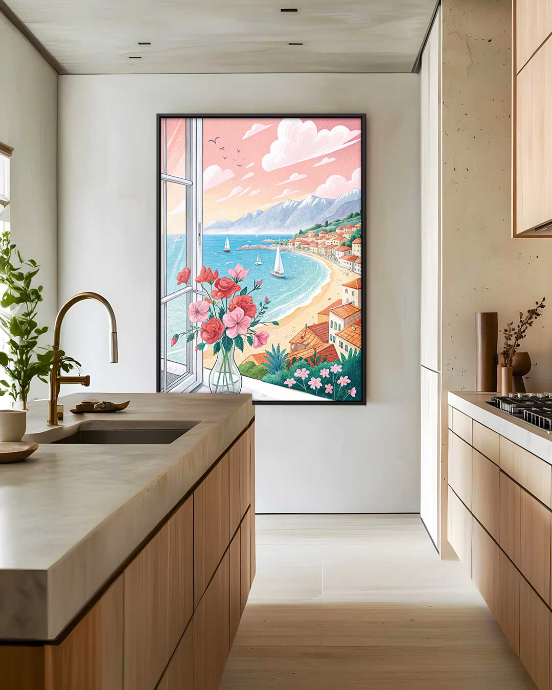 Uitzicht aan de Middellandse Zee – canvas wanddecoratie in portret formaat