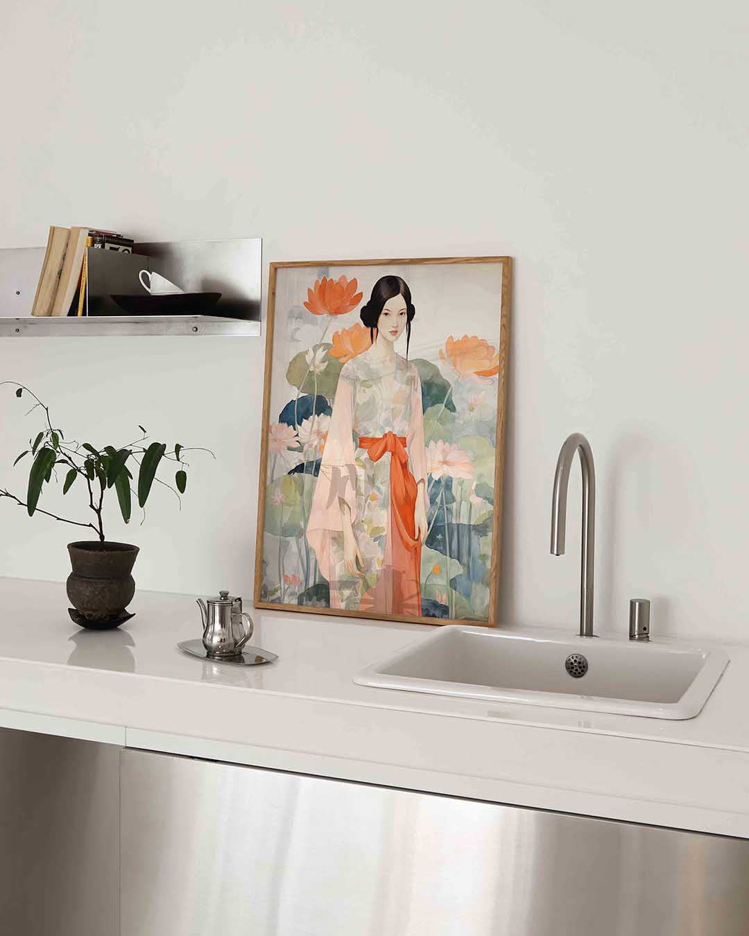 Vrouw met bloemen – Aziatische poster in staand formaat