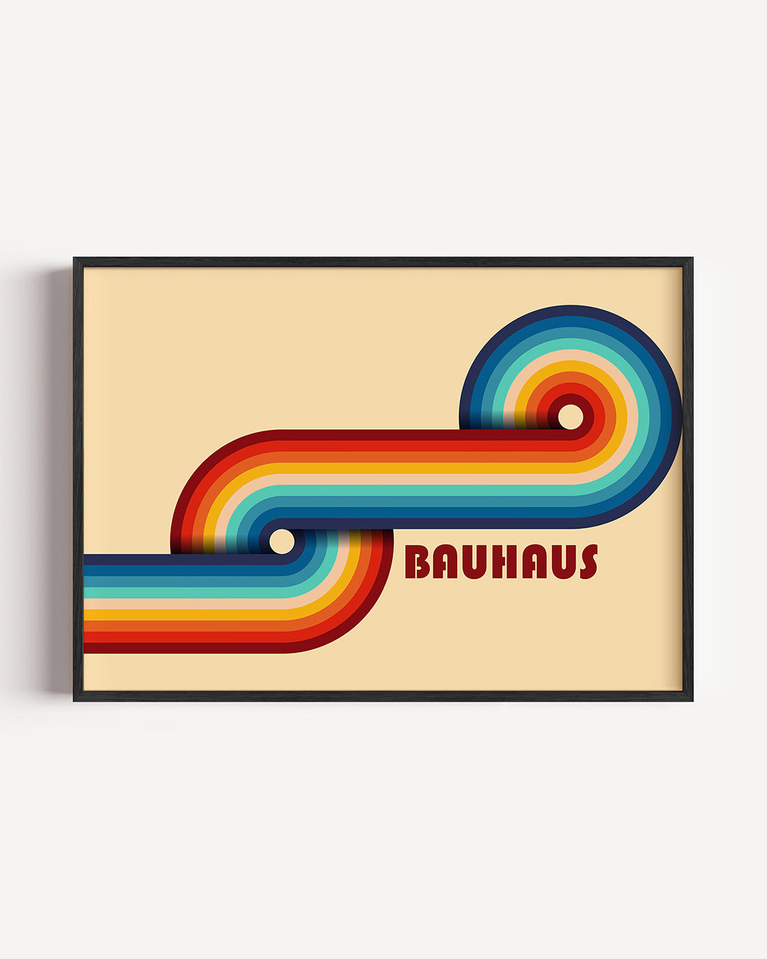 Kleurrijke lijnenspel – liggende Bauhaus poster als wanddecoratie