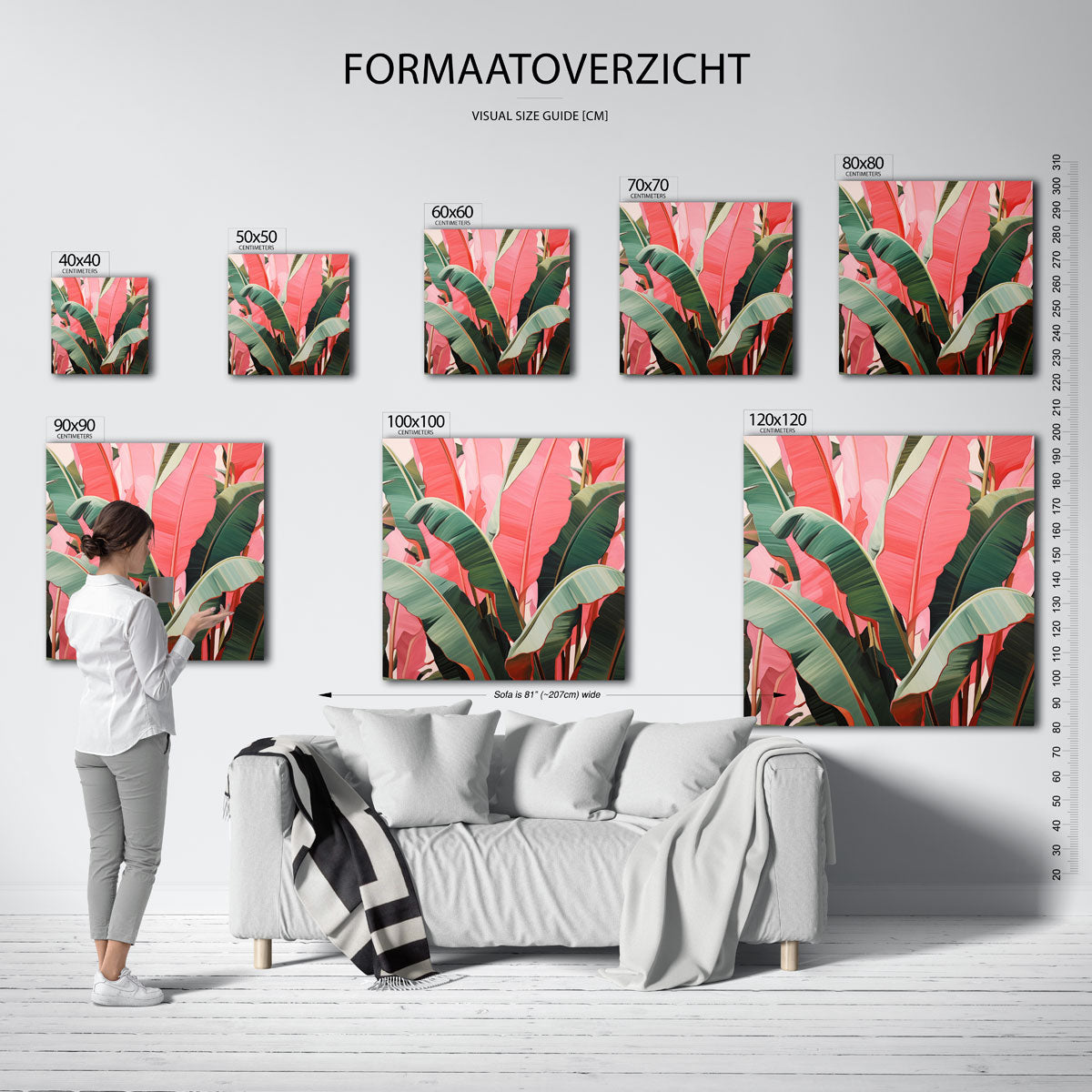 Bananenbladeren – vierkante jungle wanddecoratie van WallArtistic