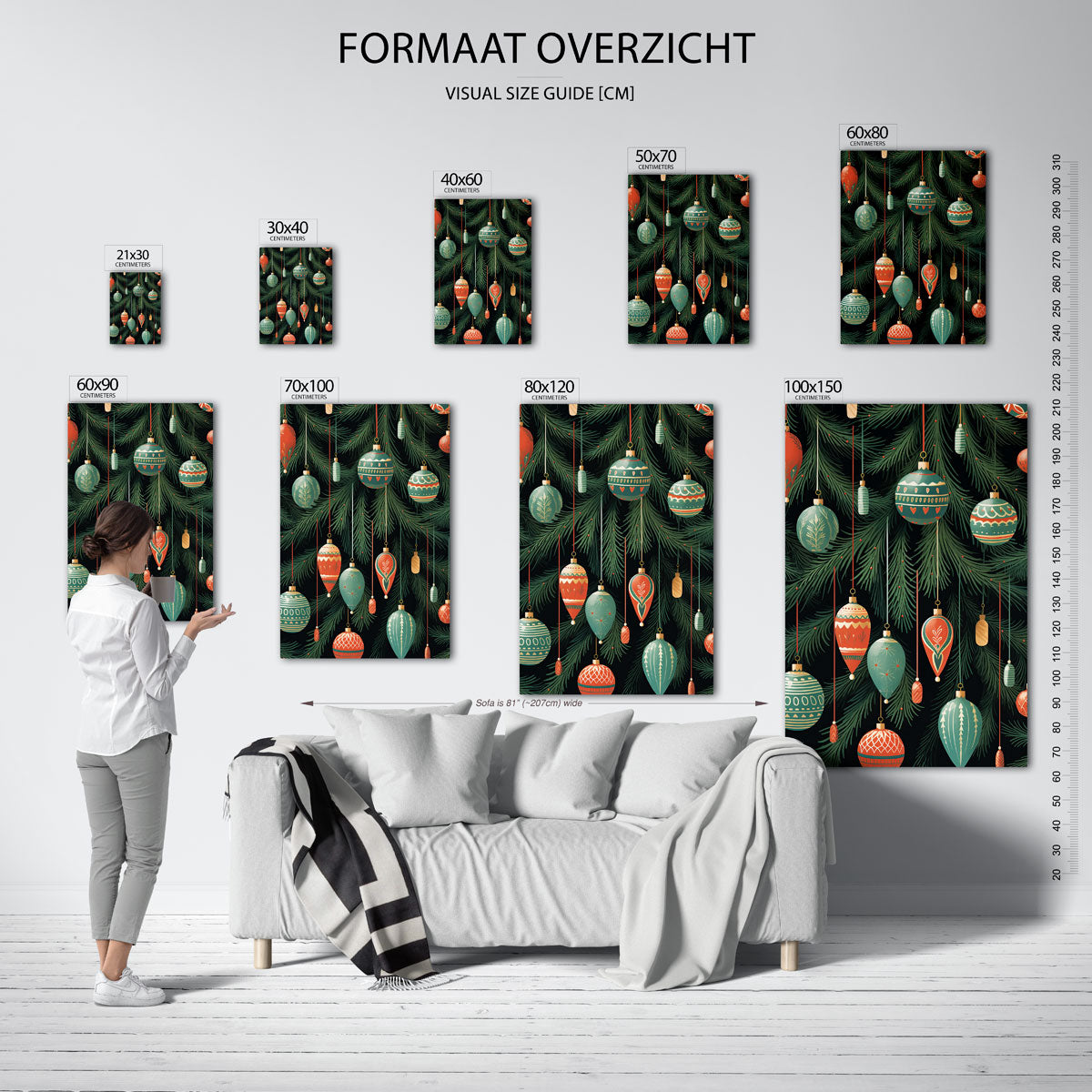 Kerstballen en dennentakken – staande muurposter voor kerst