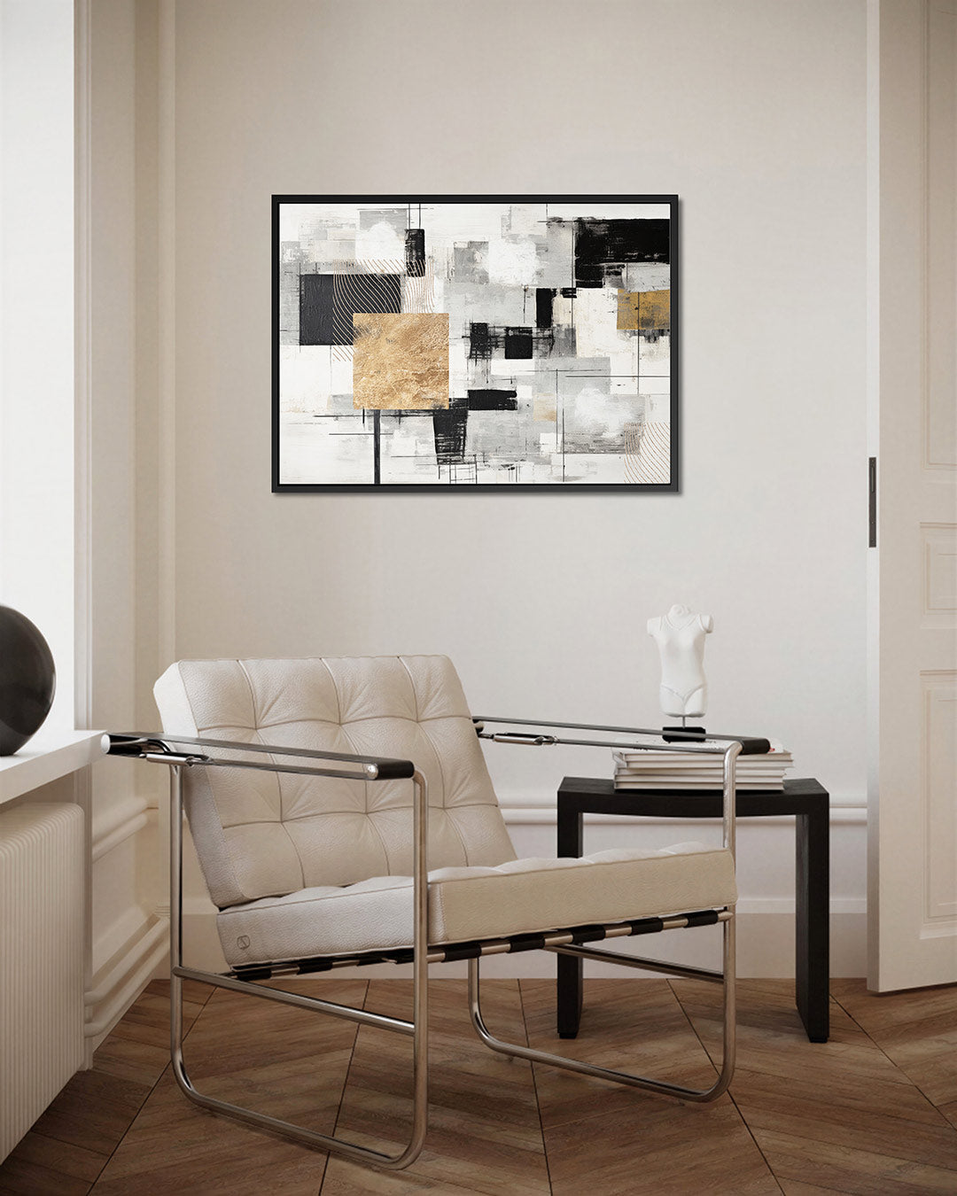 Geometrische compositie – Zwart – kunstwerk op canvas, dibond of plexiglas