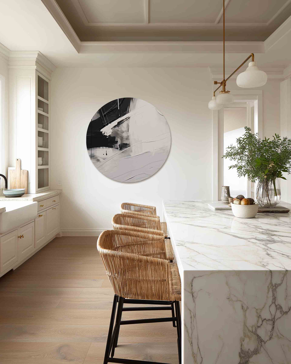 Abstracte zwart wit – abstracte muurcirkel als ronde wanddecoratie