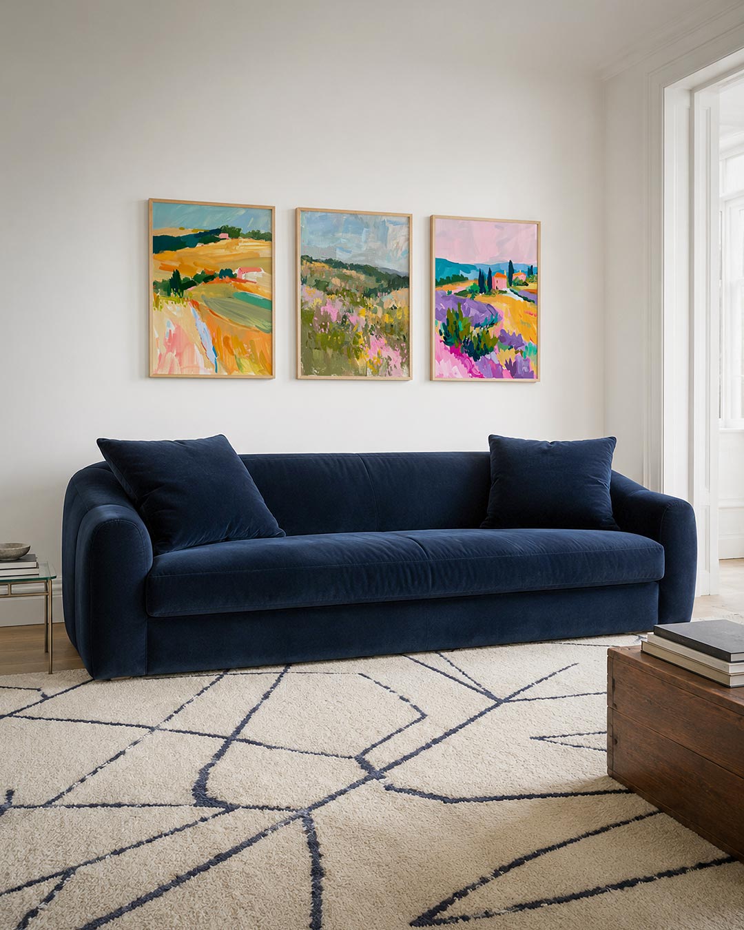 Kleurrijke landschapssferen driedelige posterset – deze posterset in drie delen toont een levendig landschap