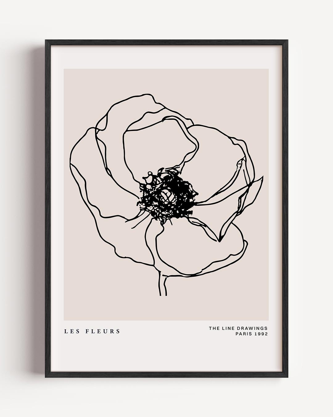 Elegante Zwarte Lijnbloem – bloemen portret poster als wanddecoratie