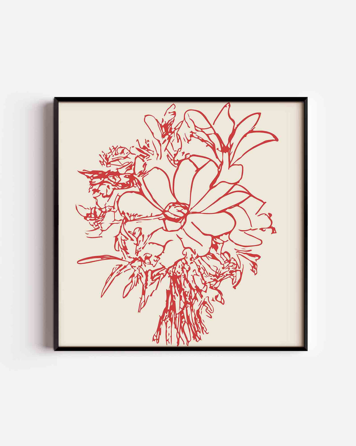 Bloemen in lijntekening – keuken vierkante poster als wanddecoratie
