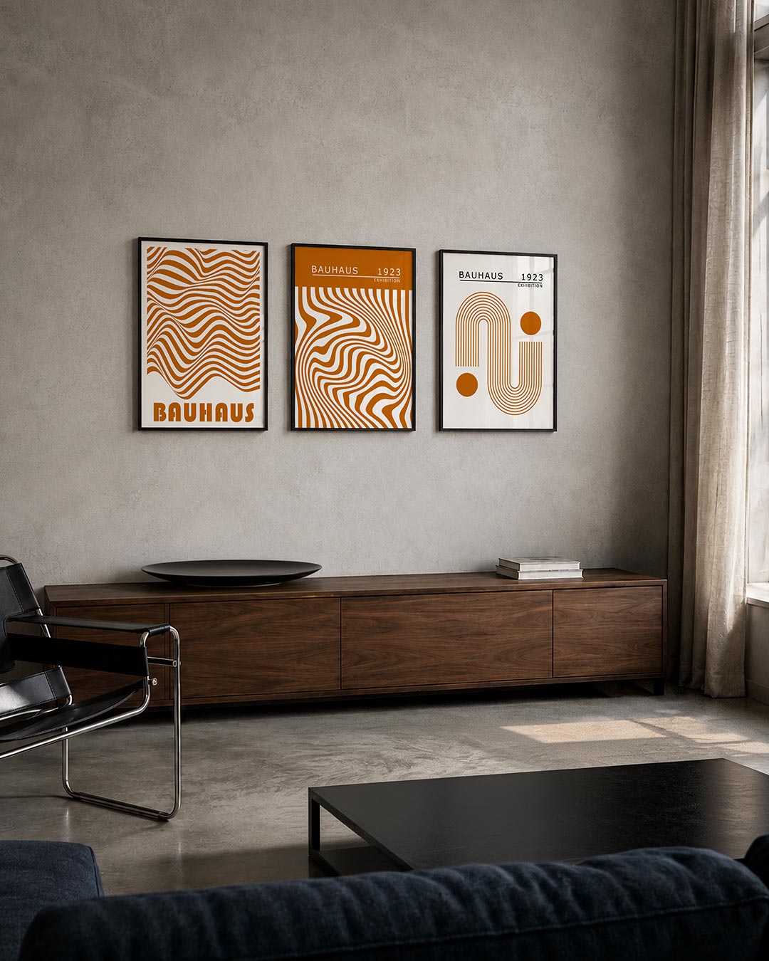 Golvend lijnenspel posterset – tweede productweergave – deze posterset in drie delen toont vloeiende, golvende lijnen in