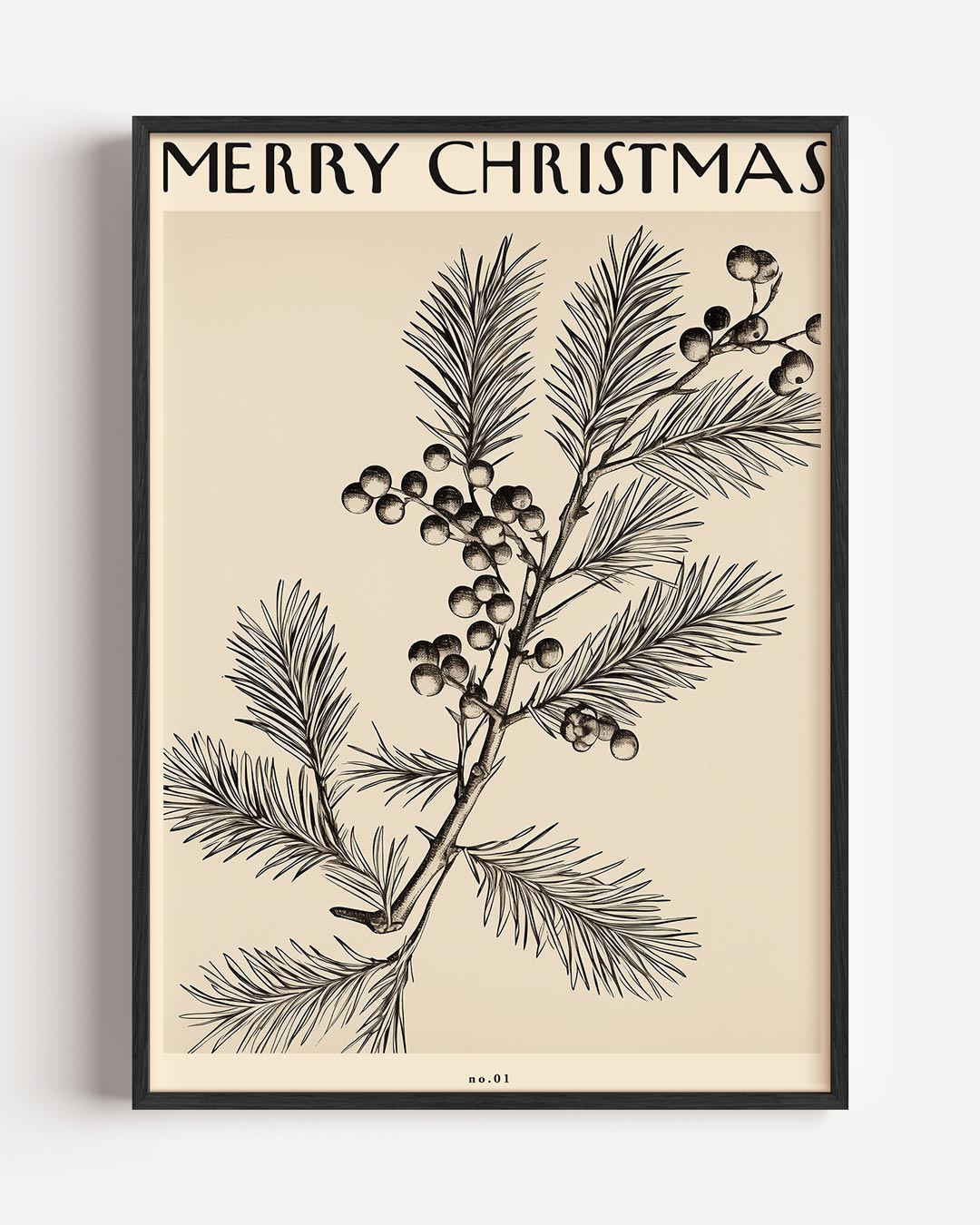 Kerst Merry Christmas botanisch – typografie portret poster als wanddecoratie