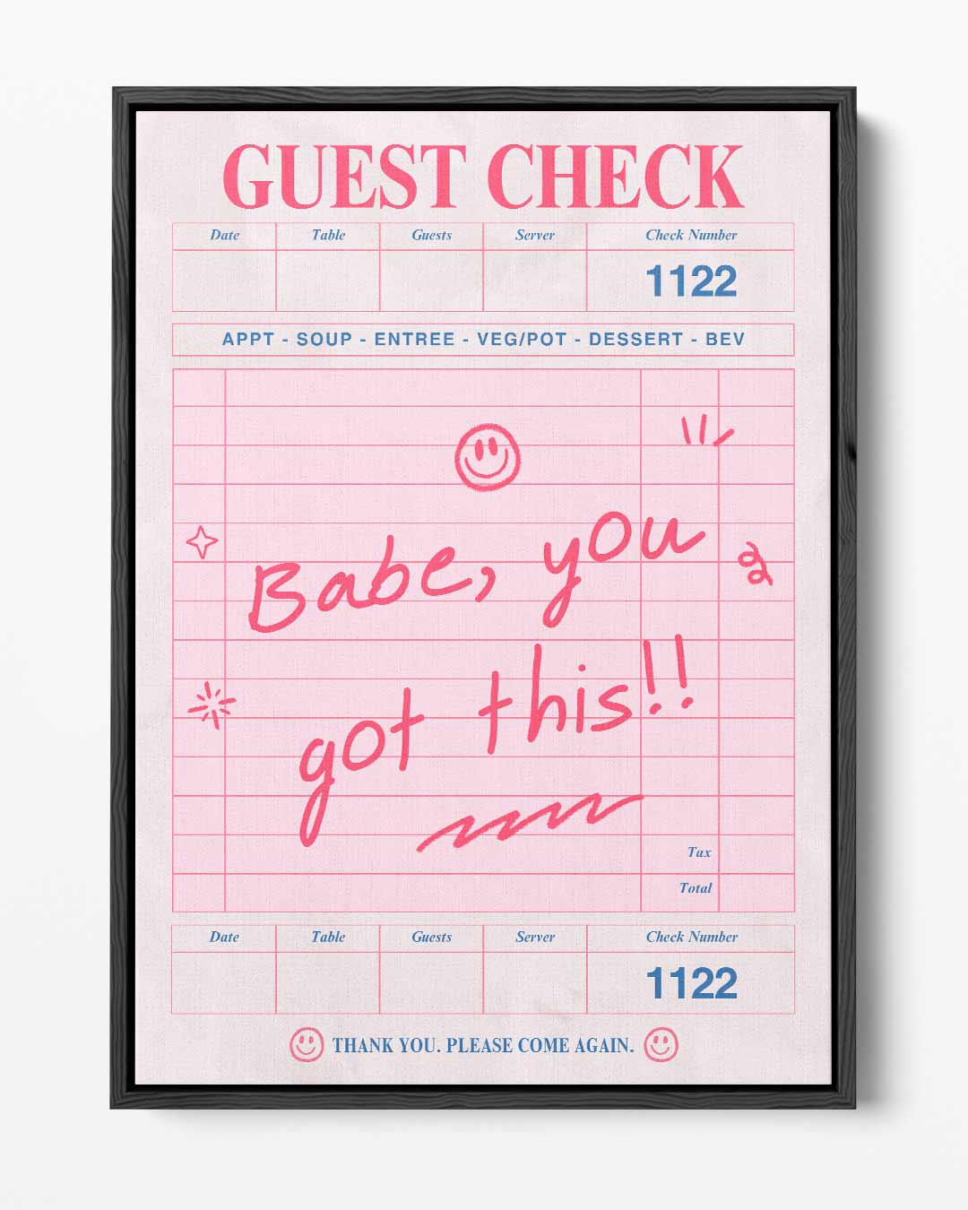Motiverende Boodschap op Gastenbon – portret kunstwerk als wanddecoratie