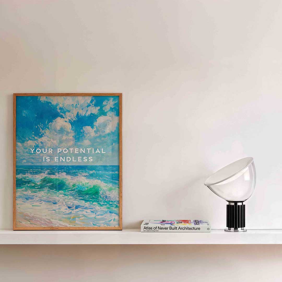 Golvende zee en lucht – kleurrijke illustratie als portret poster